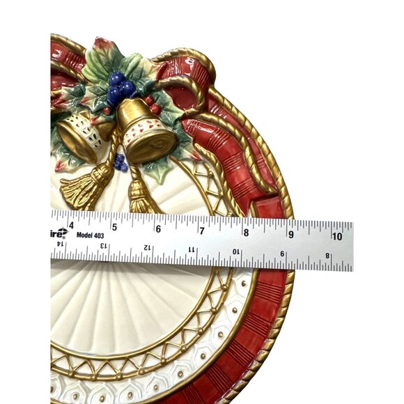 Fitz & Floyd Classics Christmas Plate 9" Red Green Bells Holly Holiday Decor - Picture 5 of 8